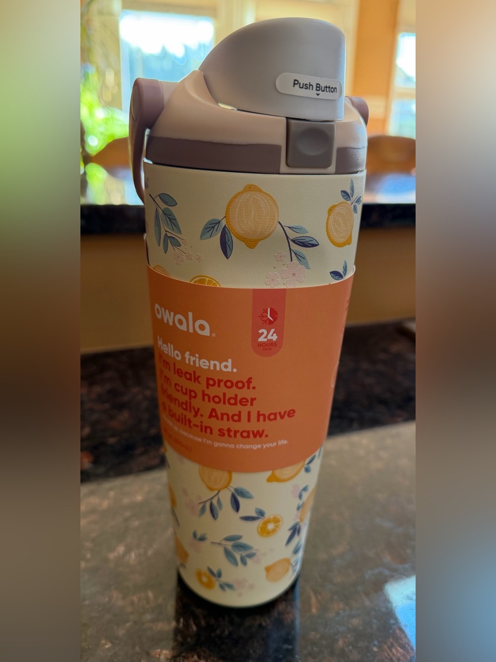Owala Lemon Floral Insulated FreeSip Water Bottle – Cream, Yellow, and Green